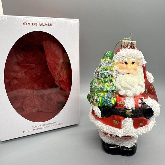 Krebs Glass Christmas Ornament, Santa in Box, European Inspired - Picture 1 of 8